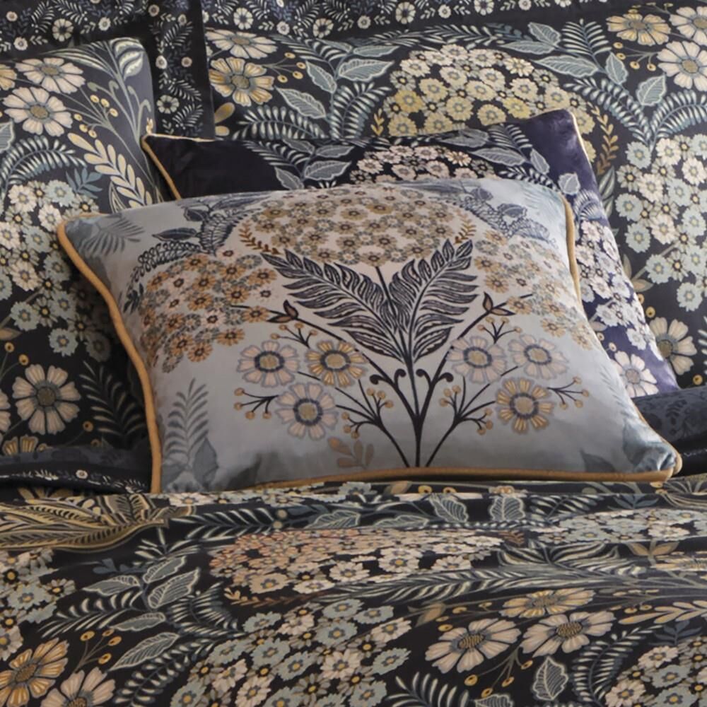 Appletree Heritage Evelina Vintage Botanical Print Piped Edge Cushion Cover, Navy, 43 x 43 Cm