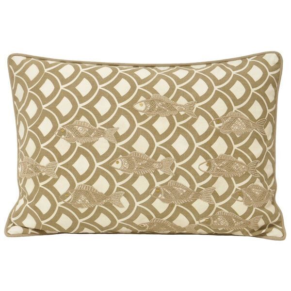 Paoletti Ionia Fish Embroidered 100% Cotton Piped Boudoir Cushion Cover, 35 x 50 Cm