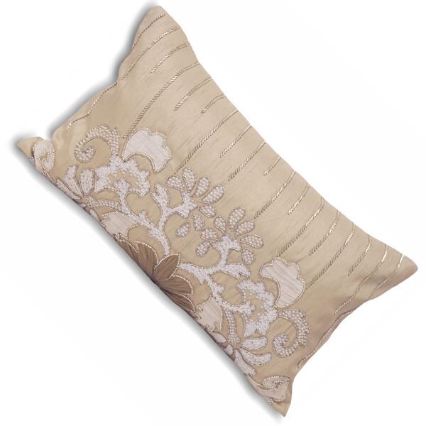 Paoletti Genevieve Vintage Floral Applique Embroidered Boudoir Cushion Cover, Taupe, 30 x 50 Cm