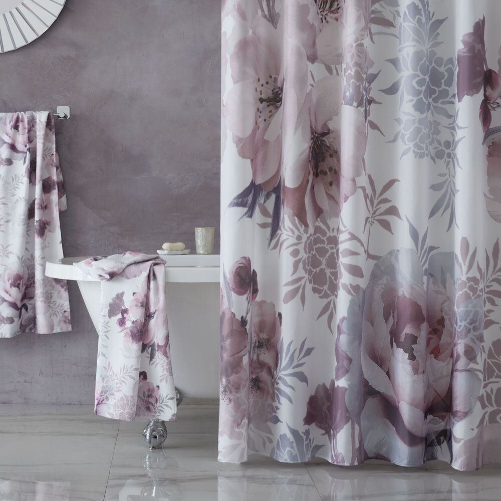 Catherine Lansfield Dramatic Floral Polyester Shower Curtain, Blush