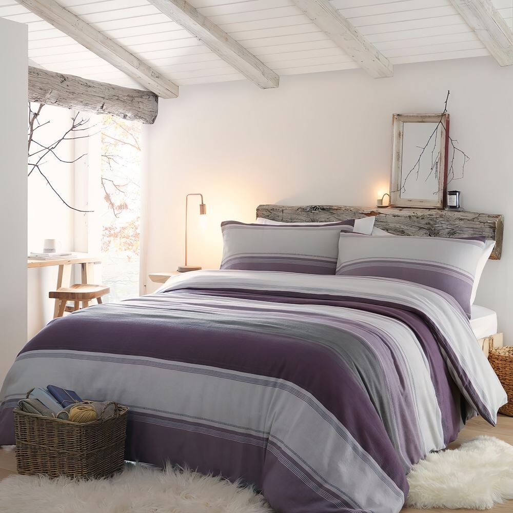 Fusion Betley Stripes 100% Brushed Cotton Reversible Duvet Cover Set