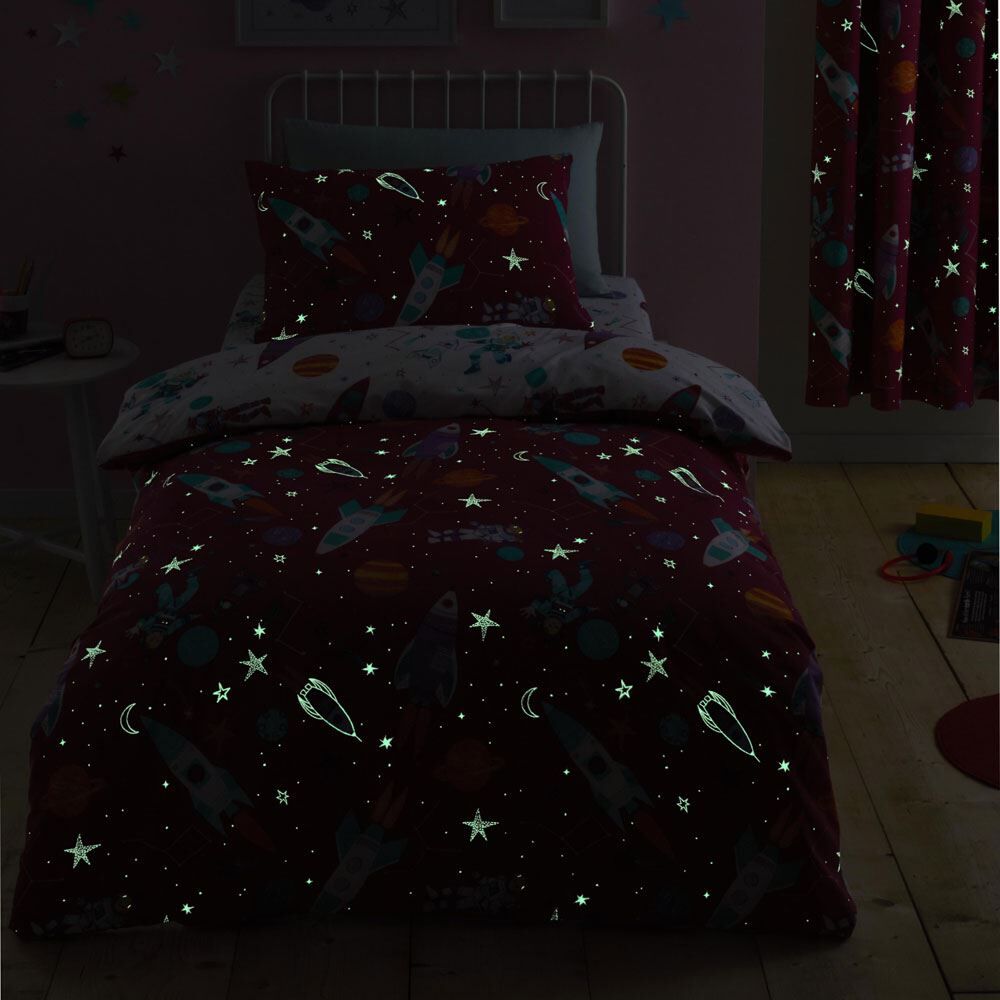 Bedlam Kids Super Sonic Cosmic Print Glow In The Dark Duvet Cover Set