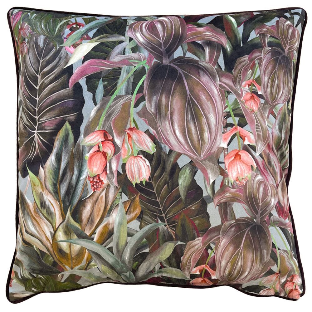 Wylder Tropics Mogori Wild Medinilla Print Velvet Piped Edge Cushion Cover