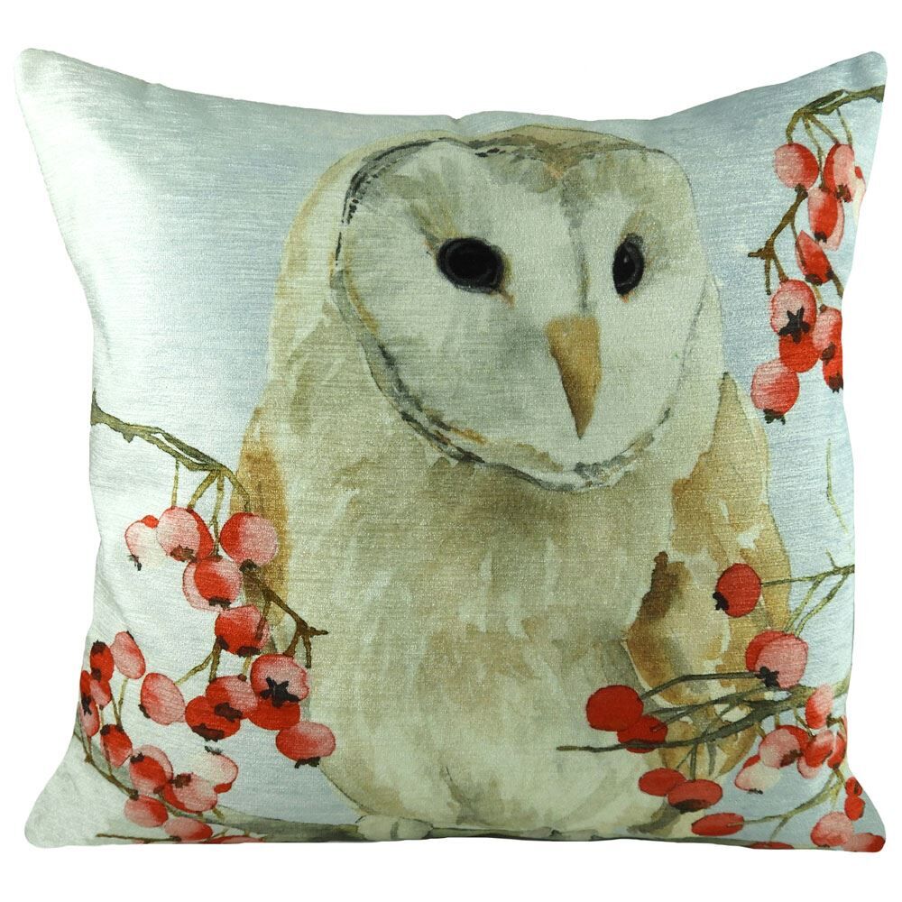 Evans Lichfield Christmas Owls Watercolour Print Cushion Cover, Multi, 43 x 43 Cm