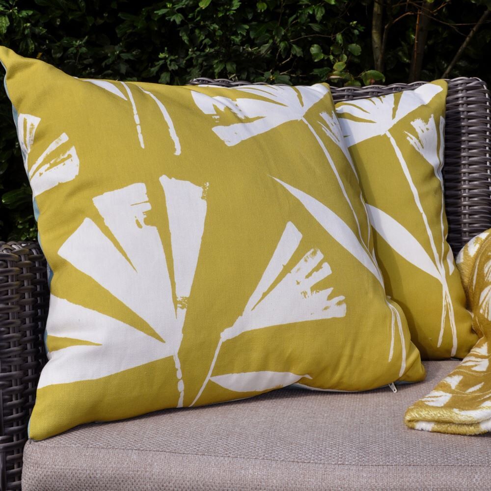 Fusion Alma Abstract Floral Print Outdoor Cushion Cover, Teal/Ochre, 43 x 43 Cm