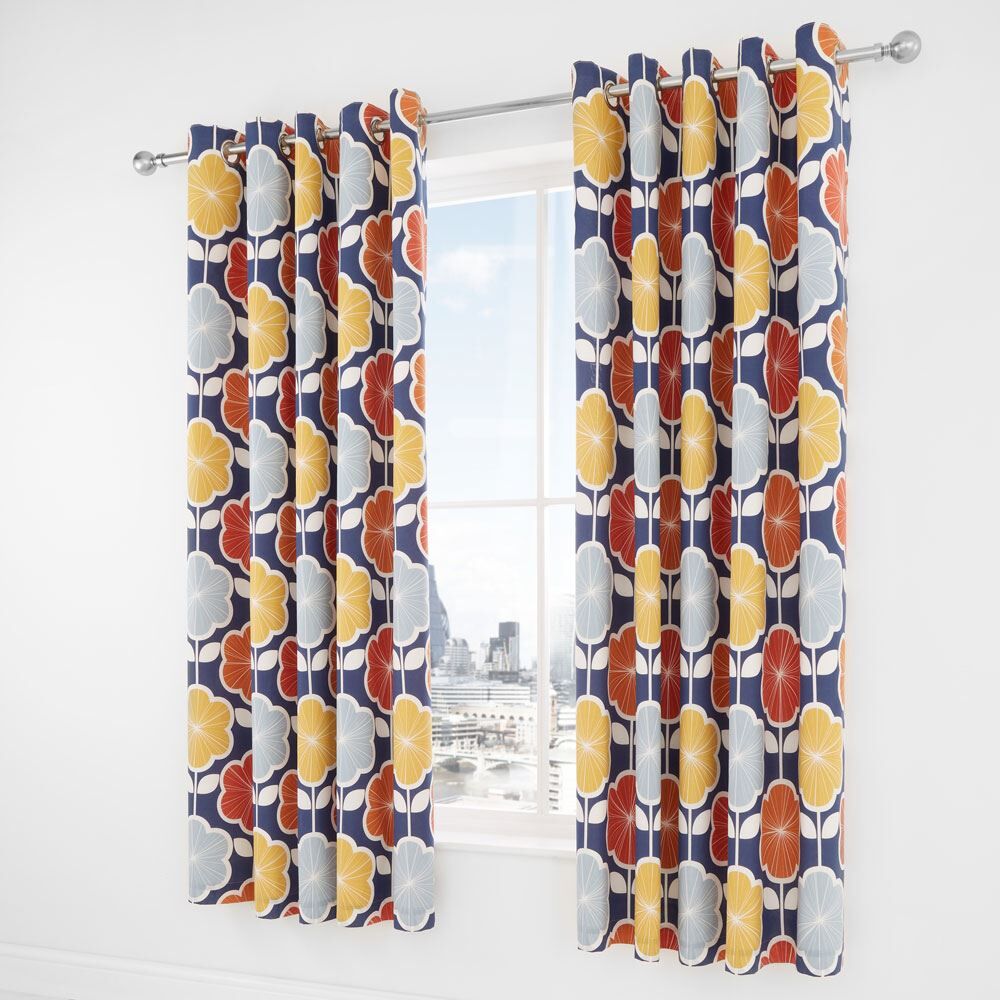 Catherine Lansfield Retro Floral Easy Care Lined Eyelet Curtains, 66 x 72 Inch