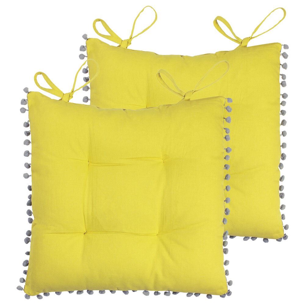 Furn Aruba Pintuck Pom Pom Fringe 100% Cotton Seat Pads