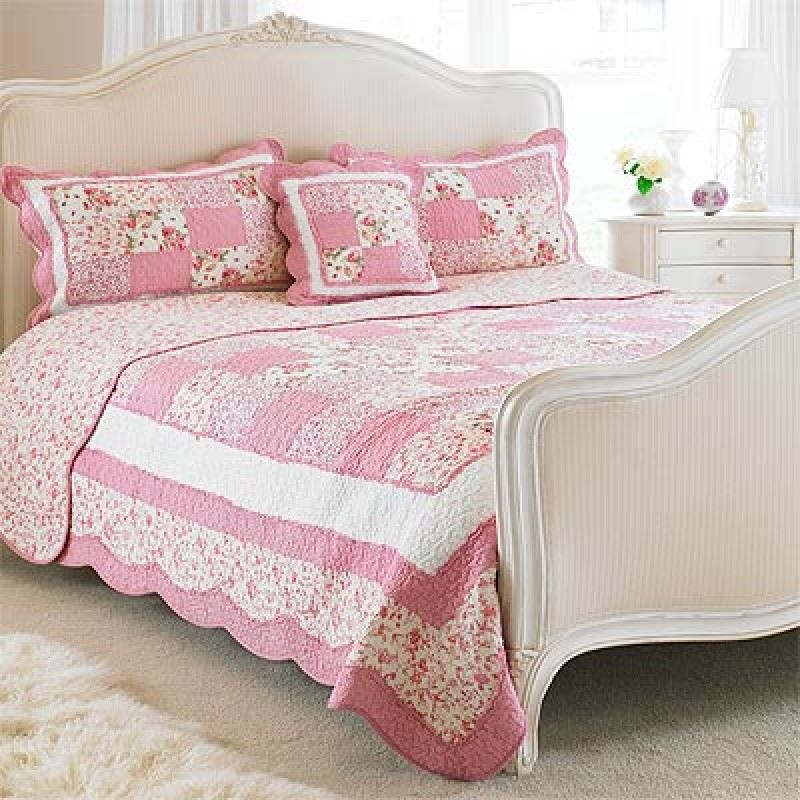 Paoletti Toulouse Floral Woven Cotton Quilted Bedspread, Pink, King