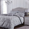 Catherine Lansfield Damask Jacquard Embellished Duvet Cover Set, Silver