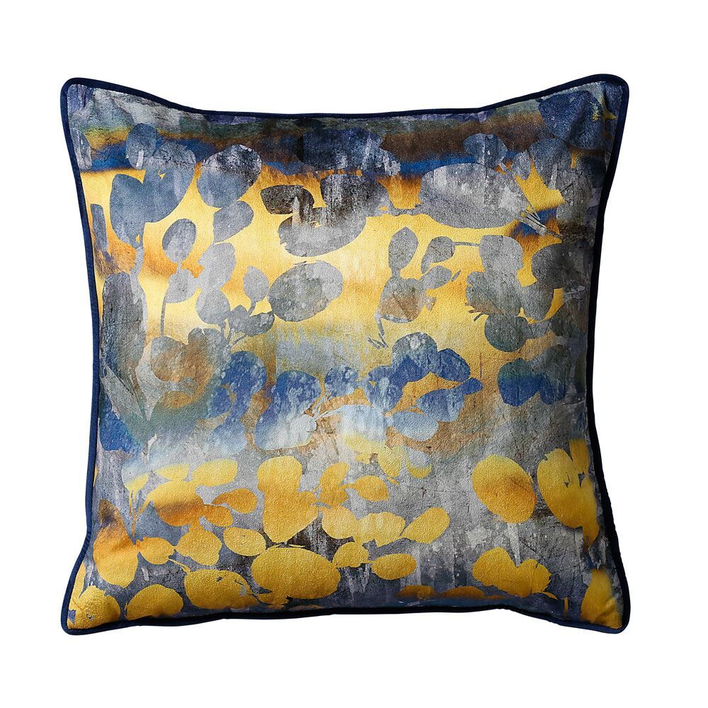 Scatter Box Safir Digital Printed Feather Filled Cushion, Navy/Ochre, 45 x 45 Cm