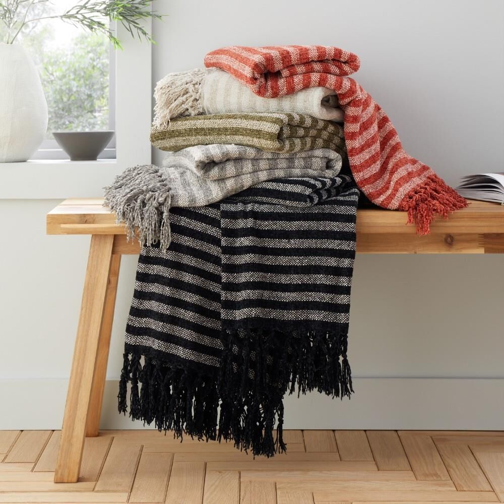 Catherine Lansfield Stripe Chenille Fringed Throw