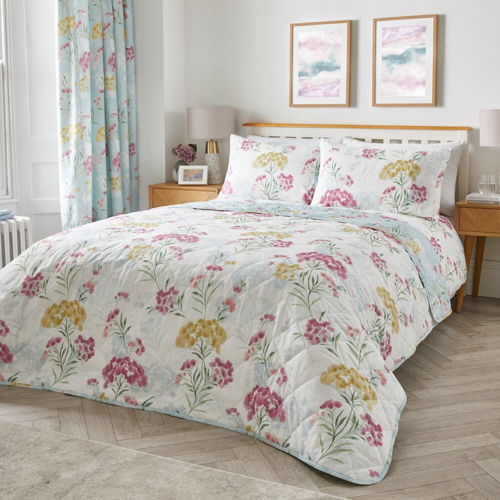 Dreams & Drapes Pia Hydrangeas Floral Print Quilted Bedspread, Multi, 200 x 230 Cm