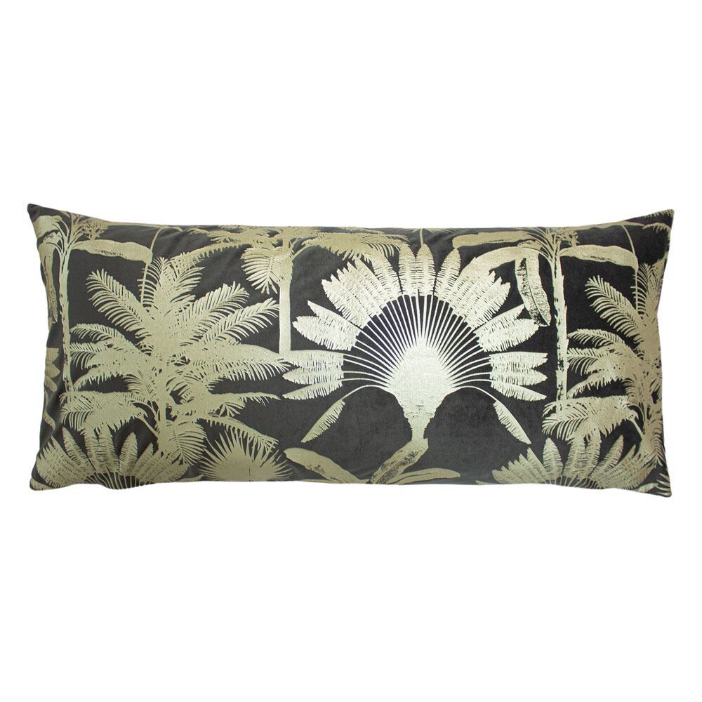 Paoletti Malaysian Palm Foil Print Faux Velvet Cushion Cover