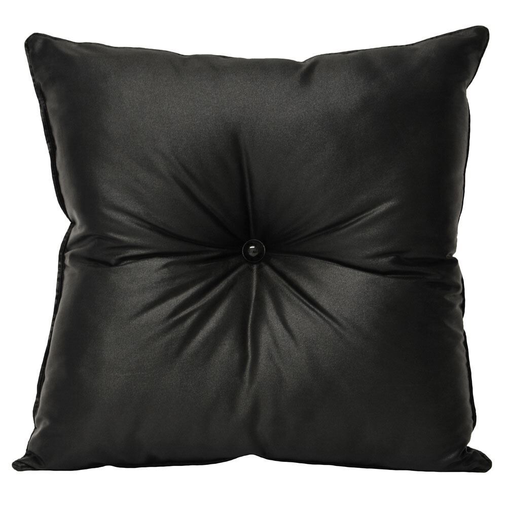 Riva Home Monte Carlo Satin Chesterfield Button Filled Cushion, Black, 45 x 45 Cm