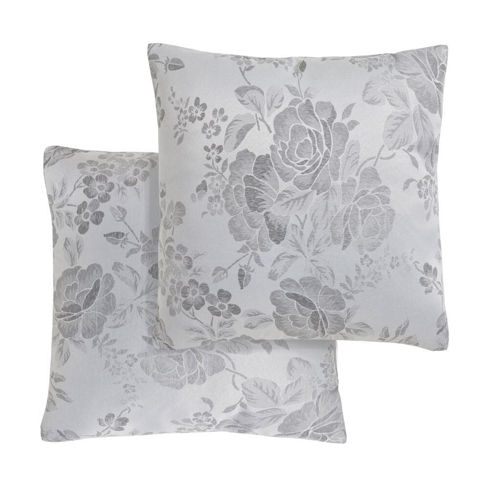 Emma Barclay Grace Floral Jacquard Cushion Cover, Silver, 43 x 43 Cm