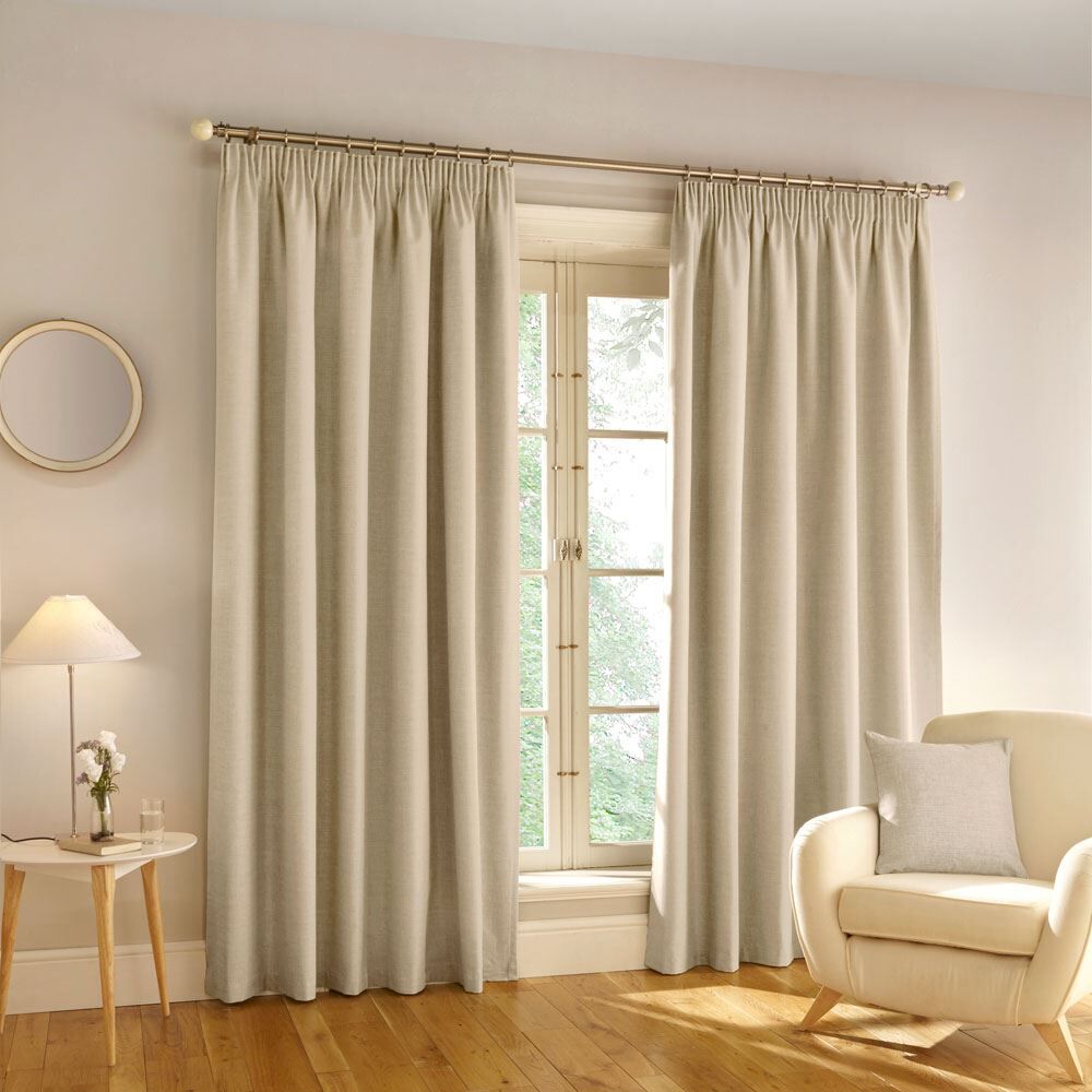 Enhanced Living Harvard Textured Blackout Pencil Pleat Curtains, Natural, 46 x 90 Inch
