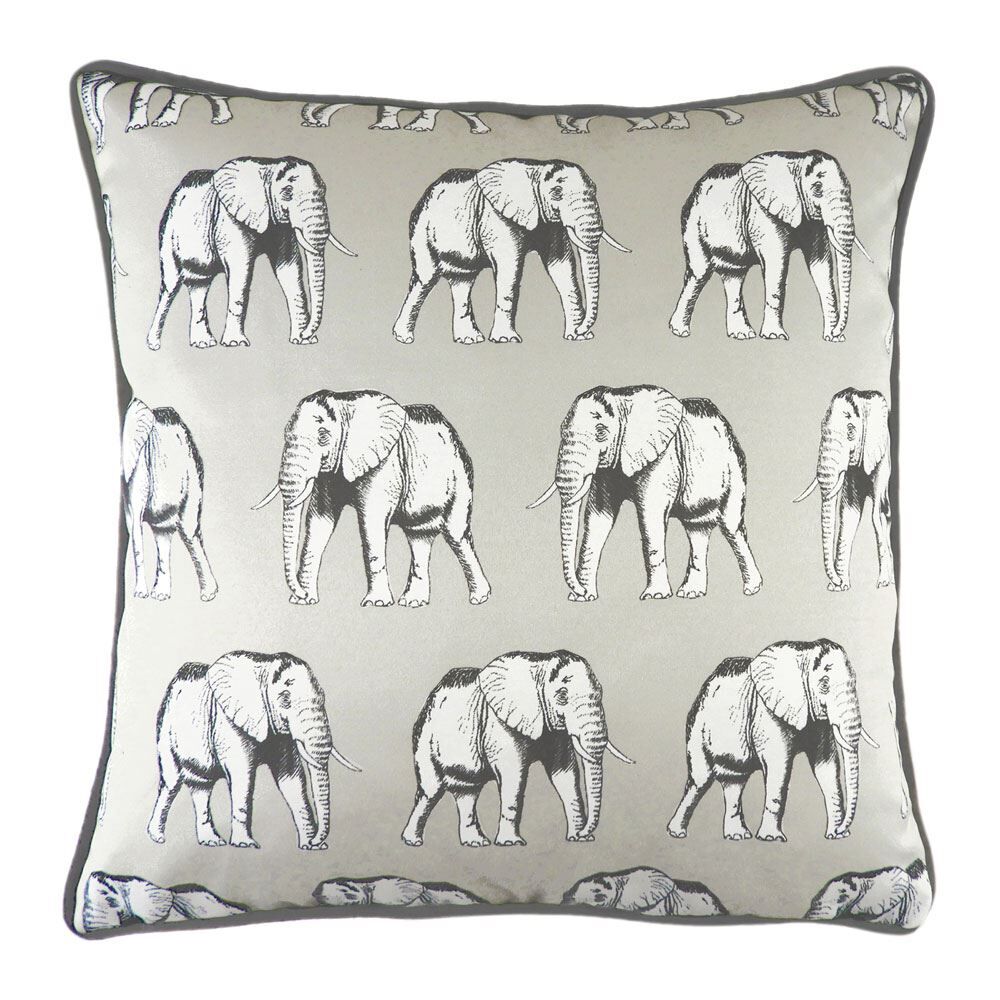 Evans Lichfield Safari Elephant Multi Watercolour Print Piped Cushion Cover, White, 43 x 43 Cm
