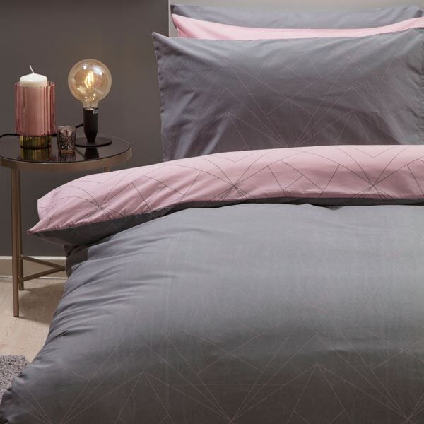 Belledorm Trapeze Geometric 150 Thread Count Polycotton Reversible Duvet Cover Set, Blush/Grey, Double