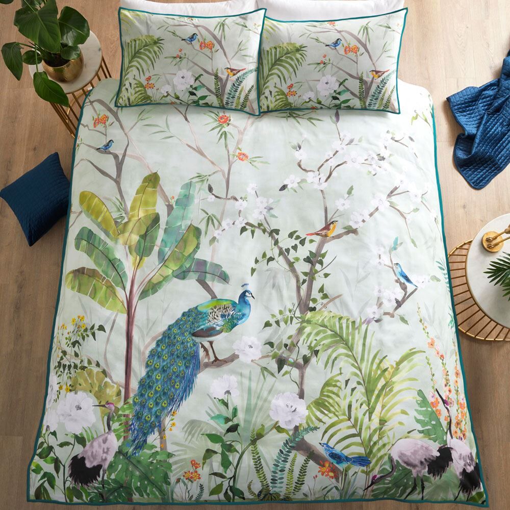 Soiree Peacock Jungle Print 100% Cotton 200 Thread Count Duvet Cover Set