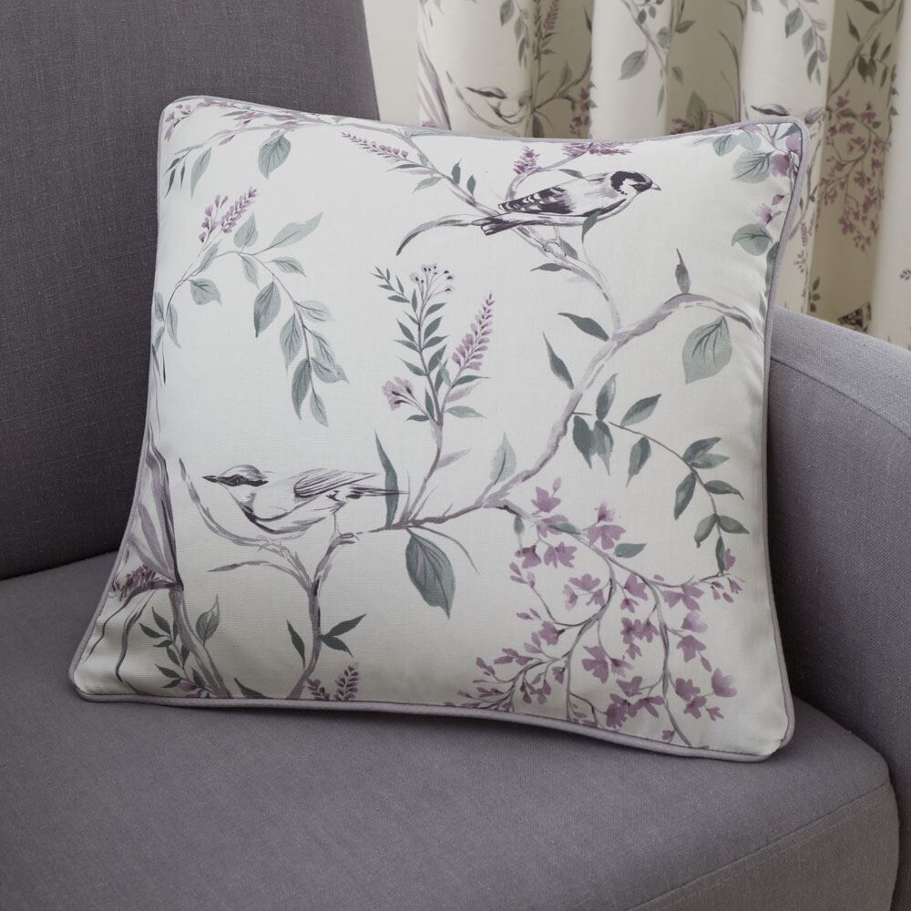 Dreams & Drapes Jazmine Floral Print 100% Cotton Piped Edge Cushion Cover, Heather, 43 x 43 Cm