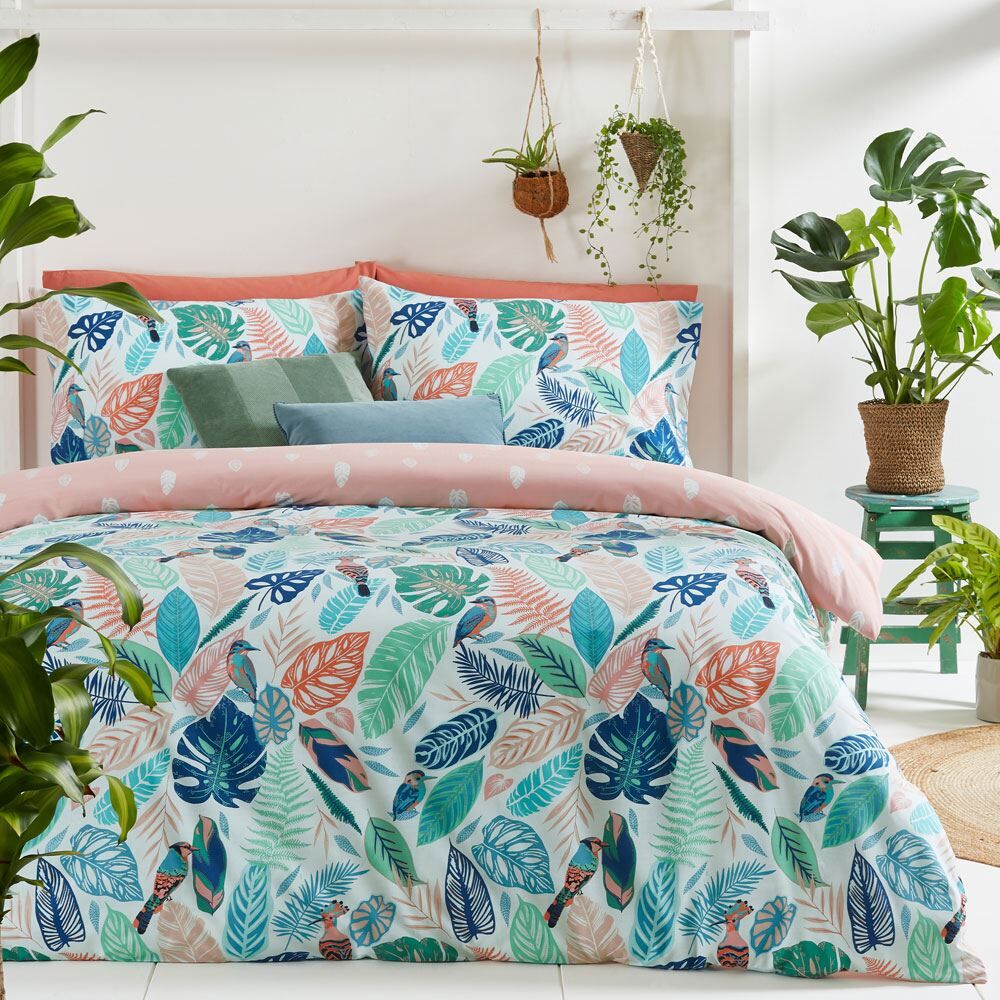 Furn Guava Tropical Leaf Print Reversible Duvet Cover Set