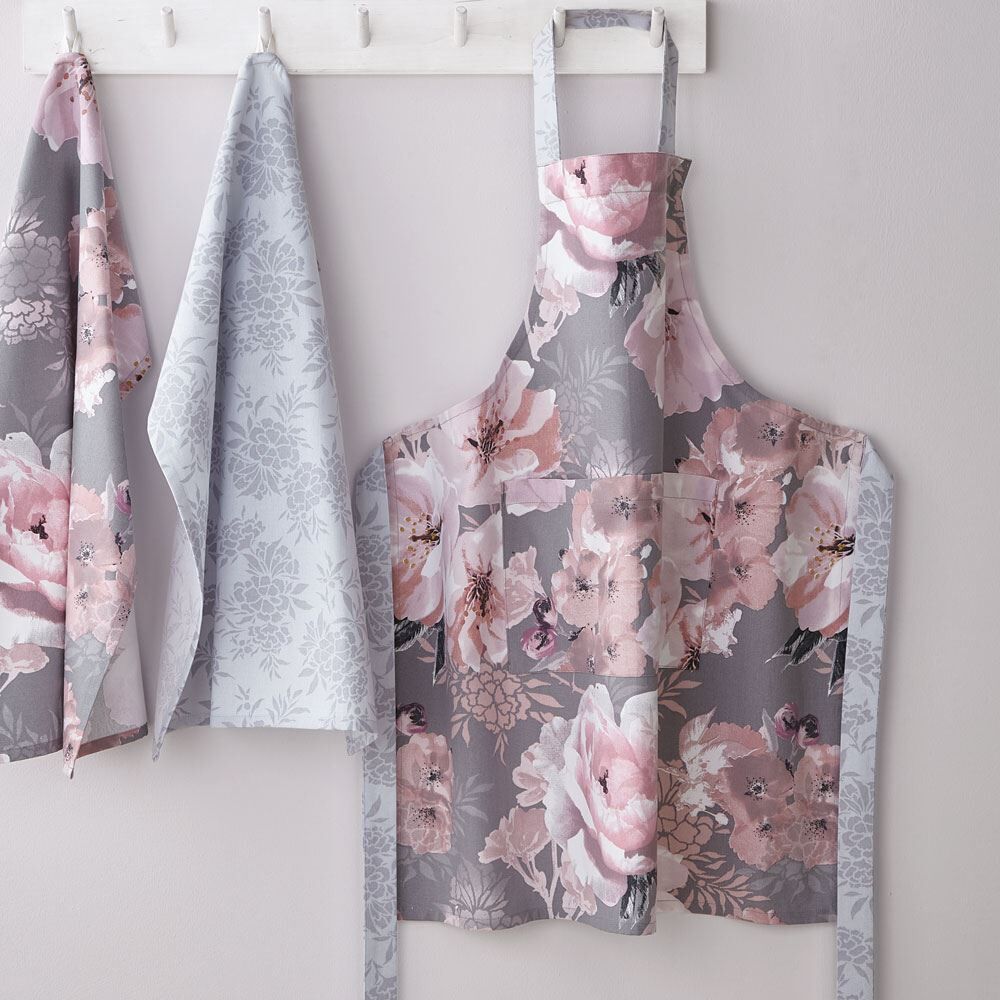 Catherine Lansfield Dramatic Floral 100% Cotton Apron, Grey
