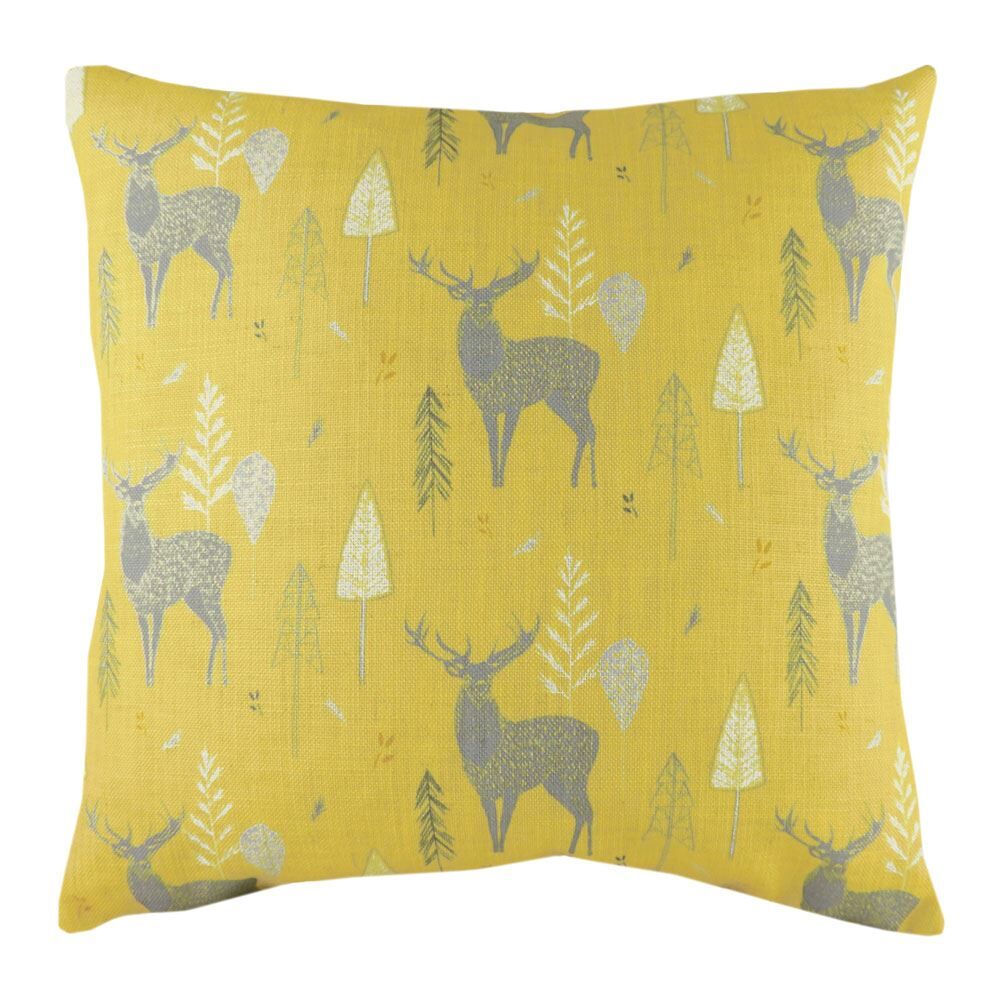 Evans Lichfield Hulder Stag Repeat Scandi Print Cushion Cover, Ochre, 43 x 43 Cm