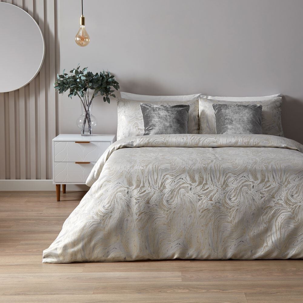 Paoletti Marble Jacquard Metallic Swirl Duvet Cover Set