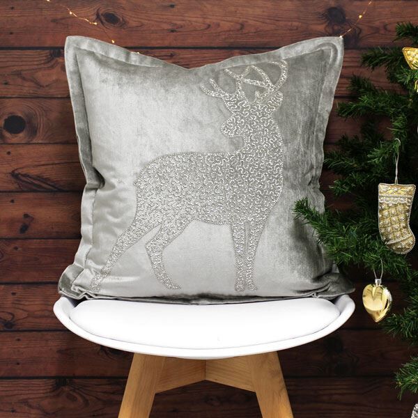 Riva Paoletti Wonderland Prancer Embellished Cushion Cover, Silver, 50 x 50 Cm