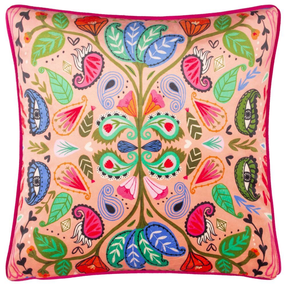 Kate Merritt Paisley Blooms Floral Print Piped Edge Cushion Cover, Multi, 50 x 50 Cm